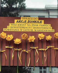 Zapraszamy do Biblioteki  im. ks. Jana Twardowskiego w Dzielnicy Praga-Północ dołącz do akcji żonkile i weź kwiat na znak pamięci o bohaterkach i bohaterach powstania w getcie warszawskim.