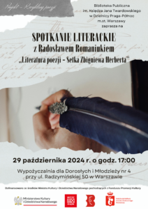 „Literatura poezji – Setka Zbigniewa Herberta” – spotkanie literackie z Radosławem Romaniukiem